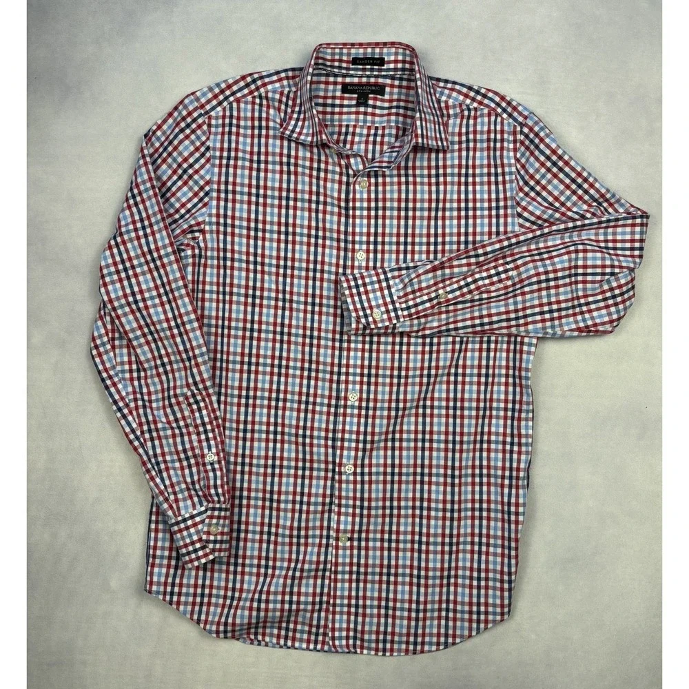 Banana Republic Camden Fit Shirt‎ Mens Small Non-Iron Red Blue Check 304827 S